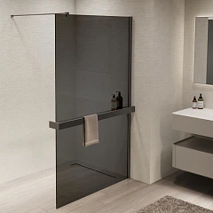 Душевая перегородка Vincea Walk-In 110*200 с полкой стекло тонированное профиль вороненая сталь без поддона