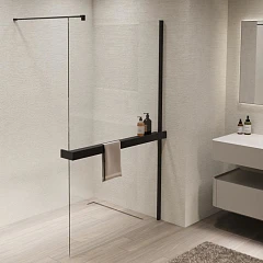 Душевая перегородка Vincea Walk-In 90*200 с полкой профиль черный матовый без поддона