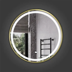 Зеркало Comforty Лея 75 в алюм. раме, с LED-подсветкой, сенсор, антизапотевание. золото