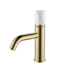 Смеситель Boheme Stick 121-G-MR-W для раковины золото ручка белый мрамор