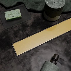 Душевой лоток Veconi Stesso VS800G боковой выпуск брашированное золото