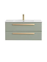Тумба с раковиной Cezares Эко-Кер-Н/Eco-Cer-N 100 светло-зеленая матовая (раковина CZR-8095-100, ручки сатиновое золото)