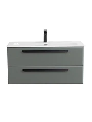 Тумба с раковиной Cezares Эко-Кер-Н/Eco-Cer-N 100 серо-зеленая матовая (раковина CZR-8073-100, ручки черные)