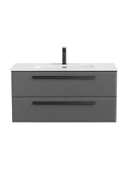 Тумба с раковиной Cezares Эко-Кер-Н/Eco-Cer-N 100 темно-серая матовая (раковина CZR-8095-100, ручки черные)