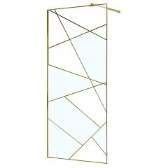 Душевая перегородка Azario Валк-ин 100х195 графический принт 8 мм, цвет профиля брашированное золото без поддона