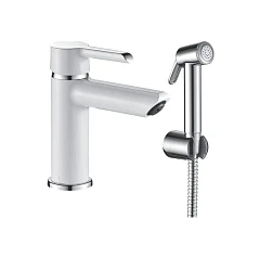 Смеситель Shevanik S6071F раковины с гигиеническим душем хром/белый