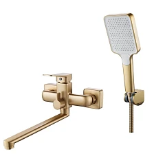 Смеситель Shevanik S9902G универсальный с душевыми аксессуарами золотой сатин