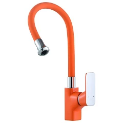 Смеситель DQ Berlin Kunste DA1432913 для кухни гибкий излив хром/оранжевый